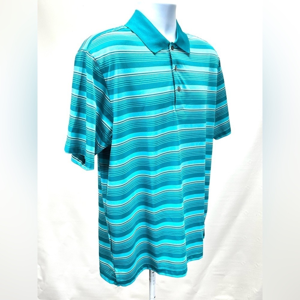 PGA TOUR Men’s Teal‎ stripe AirFlux polo golf shirt size L. - Picture 5 of 12